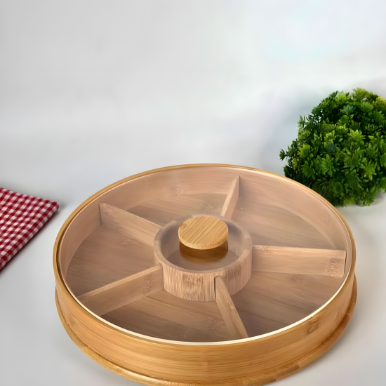 Wooden Serving Platter - 6 Compartments